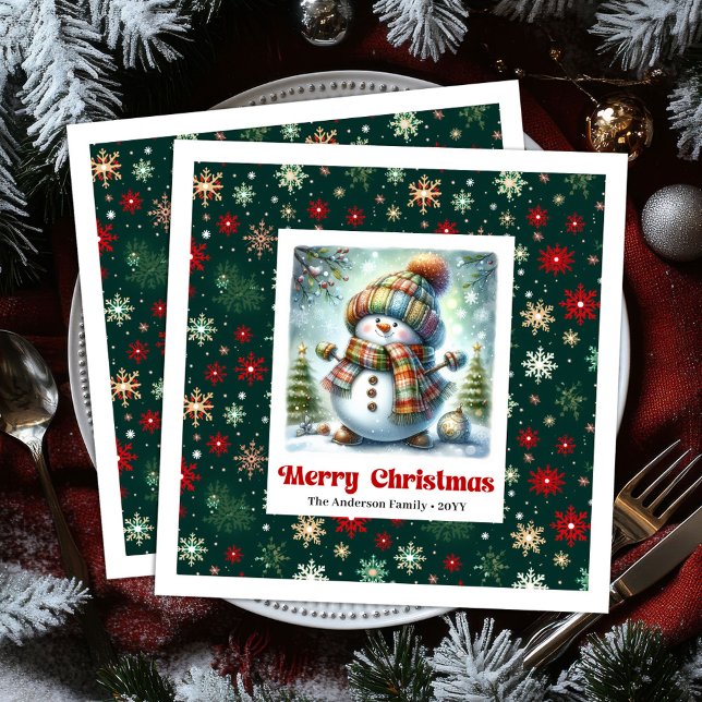 Guardanapos de Natal Alegres de Papel do Boneco de (Joyful Christmas Snowman Napkins Editable Custom Name Glitter

)