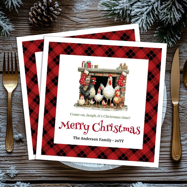 Guardanapos de Natal caprichosos com nome personal (Elegant Quirky Chickens Editable Custom Name Christmas Napkins

)