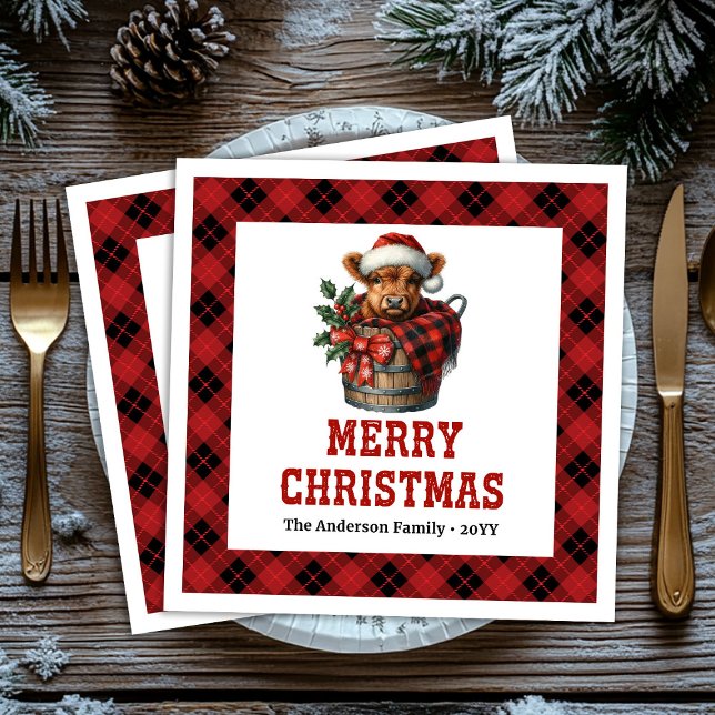 Guardanapos de Natal caprichosos de vaca das Terra (Whimsical highland cow buffalo holiday napkin)