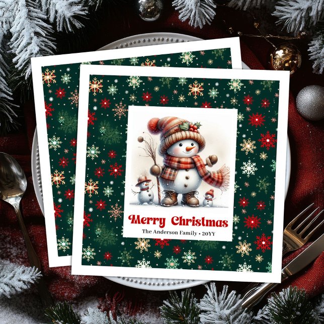 Guardanapos de Natal com Boneco de Neve Editáveis  (Festive Christmas Snowman Napkins Editable Kids Style Party

)