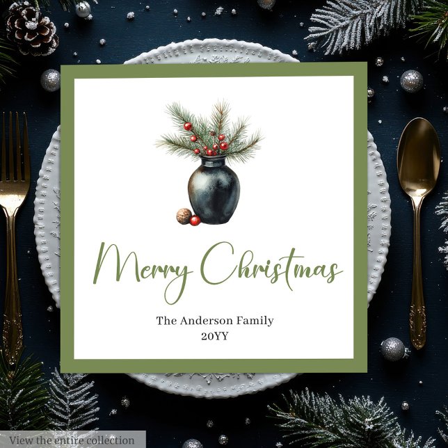 Guardanapos de Natal com Coroa de Pinheiro em Aqua (Earthy Boho Watercolor Pine Wreath Holiday Napkins)