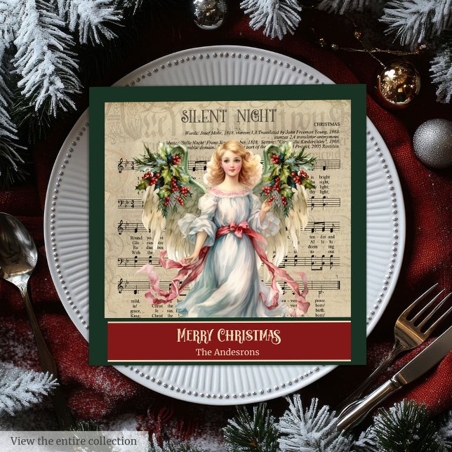 Guardanapos de Natal com Monograma Anjo Celebração (Monogram Christmas Napkins Retro Angel Celebration)