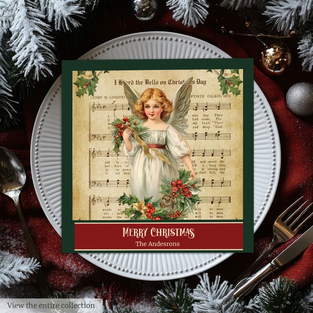 Guardanapos de Natal com Monograma Elegante Anjo L (Monogram Christmas Napkins Elegant Angel Keepsake)