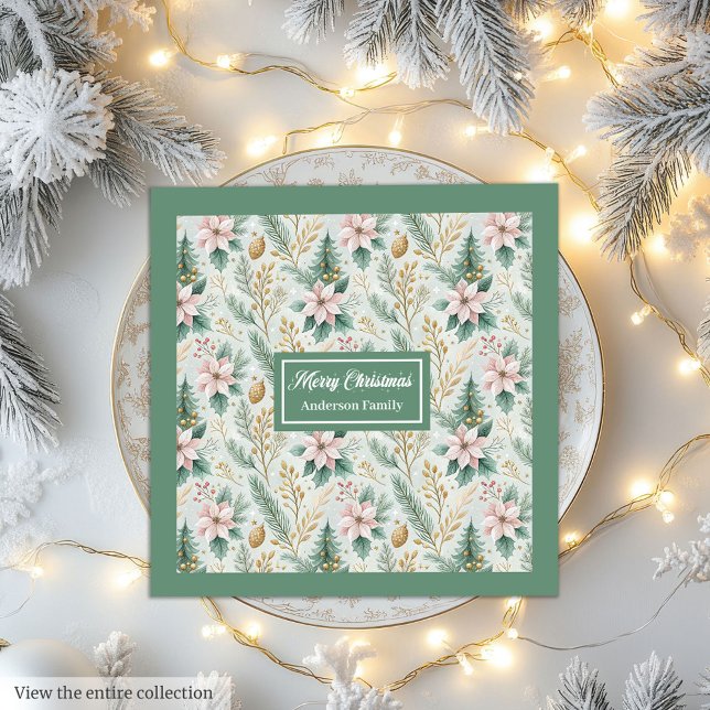Guardanapos de Natal com Monograma Personalizado S (Sage and Gold Napkins Custom Christmas Monogram Art)