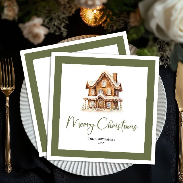 Guardanapos de Natal com Nome Personalizado Casa S (Simple Elegant Christmas House Custom Name Napkins)