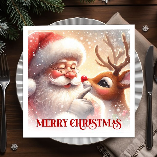 Guardanapos de Natal Cute Santa Rudolph Jantar (Cute Santa Rudolph Christmas Dinner Napkins)