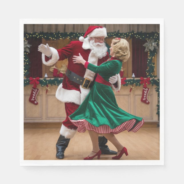 Guardanapos de Natal Dançando Papai Noel. (Frente)
