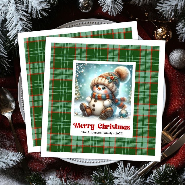 Guardanapos de Natal de Boneco de Neve Fofos Editá (Cute Christmas Snowman Napkins Editable Watercolor Party

)