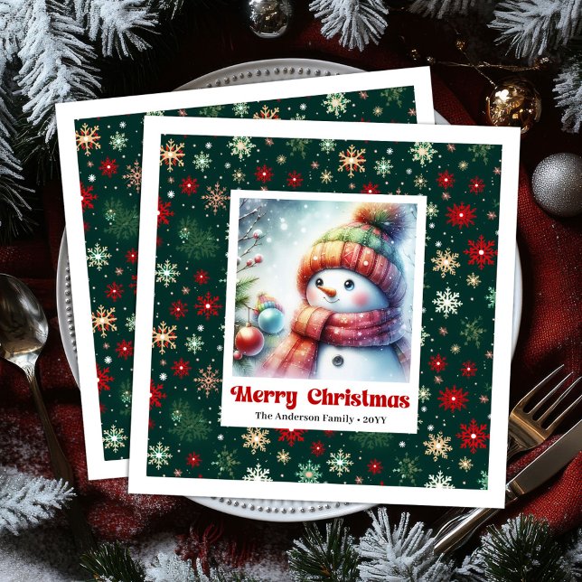 Guardanapos de Natal de Papel com Boneco de Neve E (Whimsical Christmas Snowman Napkins Editable Party Napkins

)