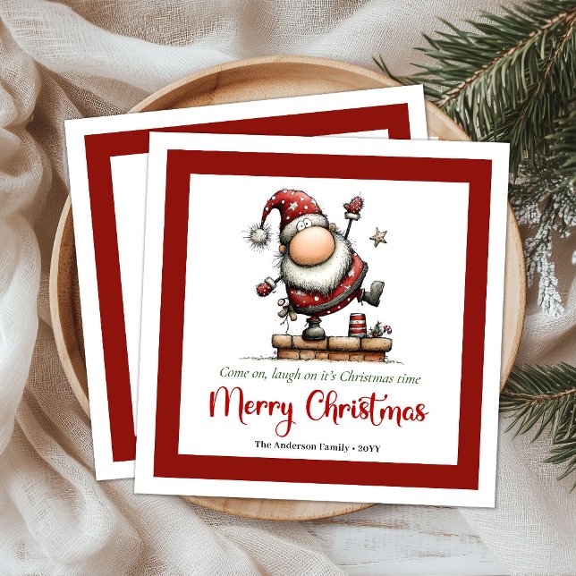 Guardanapos de Natal Desenhados à Mão com Humor e  (Humorous Whimsy Santa Hand Drawn Christmas Napkins)