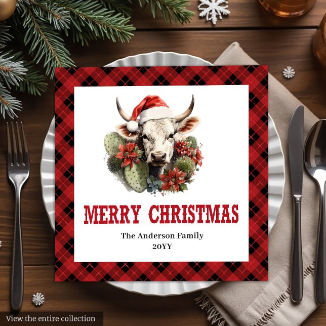 Guardanapos de Natal em Xadrez Country Rústico (Rustic Western Tartan Christmas Party Napkins)