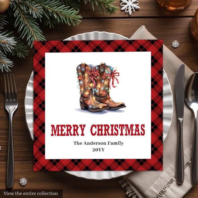 Guardanapos de Natal ocidentais xadrez buffalo ver (Western Christmas paper napkins,
Classic red and green tableware,
Editable Printable digital downloa)