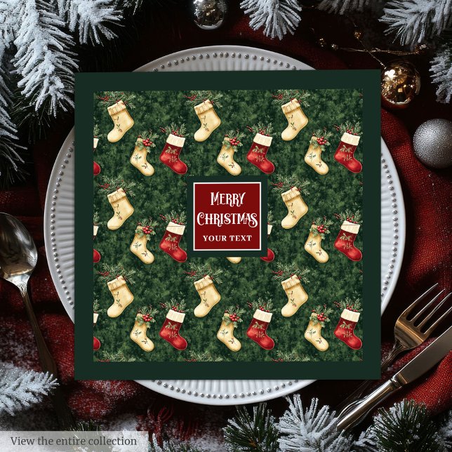 Guardanapos de Natal verde-aquarela (Watercolor red green Christmas stocking napkins)