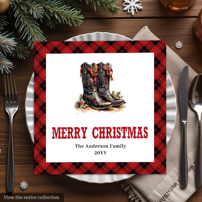 Guardanapos de Natal Vermelho e Preto estilo Fazen (Farmhouse Western Red Black Holiday Napkins)