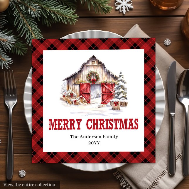 Guardanapos de Natal Xadrez Búfalo no Estilo Ranch (Western Ranch Style Buffalo Plaid Napkins)