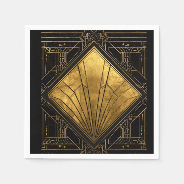 Guardanapos de papel Art Déco preto e dourado (Frente)
