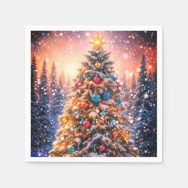 Guardanapos de papel Árvore de Natal com neve (Frente)