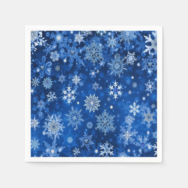 Guardanapos de papel azul e prata com flocos de ne (Frente)