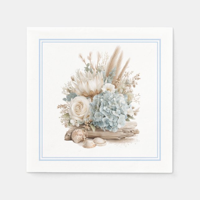 Guardanapos de papel Beach Boho Blue Hydrangea (Frente)
