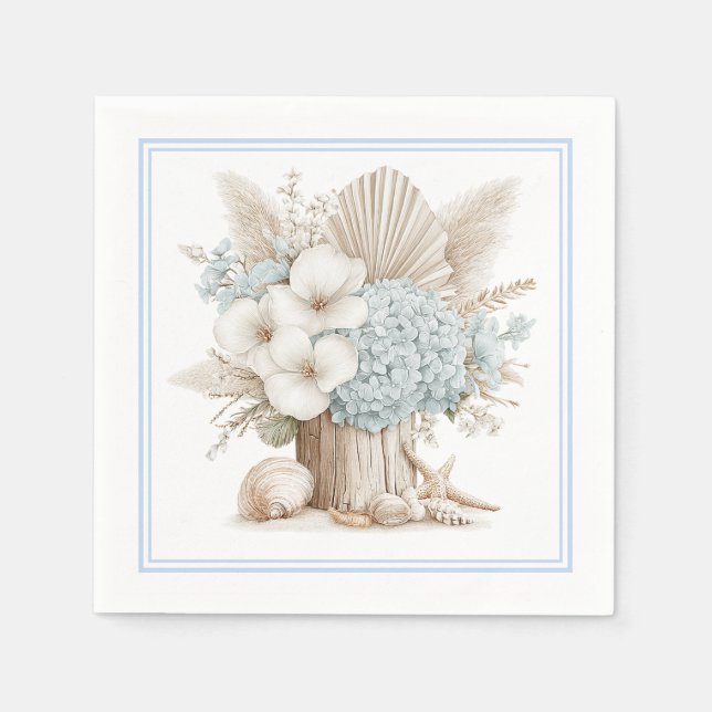 Guardanapos de papel Beach Boho Blue Hydrangea (Frente)