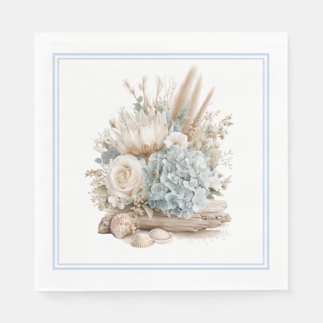 Guardanapos de papel Beach Boho Blue Hydrangea (Frente)