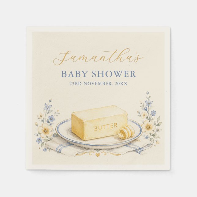 Guardanapos de papel bege para chá de bebé Butter  (Frente)