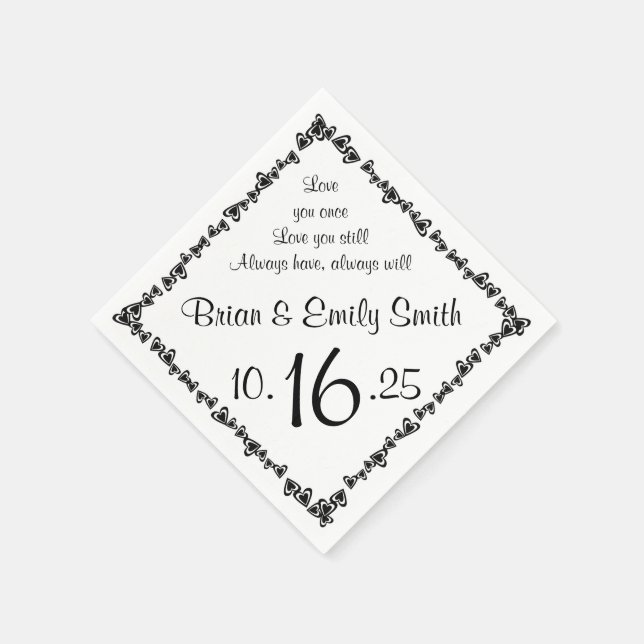 Guardanapos de papel branco preto personalizáveis (Canto)