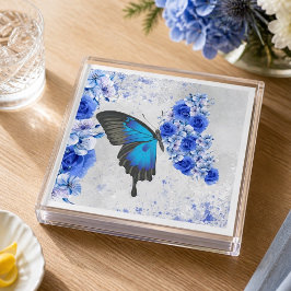 Guardanapos de papel com borboleta floral azul
