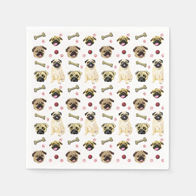 Guardanapos de papel com estampa de Pug fofa (Frente)