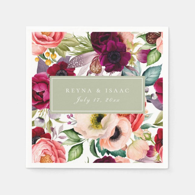 Guardanapos de papel com estampa floral boêmia (Frente)