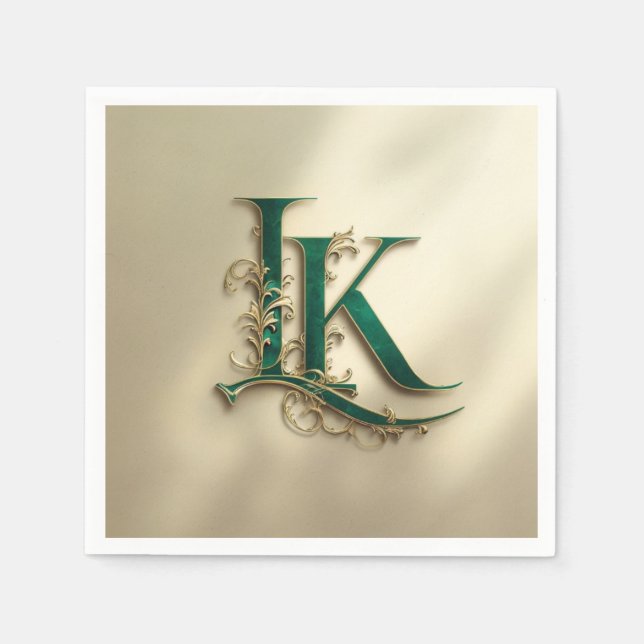 Guardanapos de Papel com Monograma “K” em Verde e  (Frente)