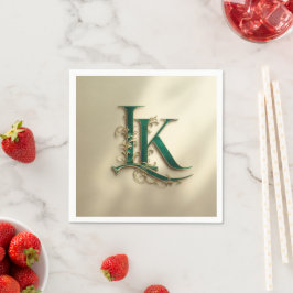 Guardanapos de papel com monograma “K” em verde e