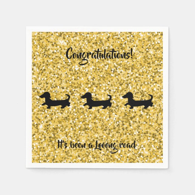Guardanapos de Papel Dachshund com Purpurina Doura (Frente)