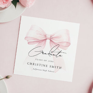 Guardanapos de papel de formatura com laço rosa