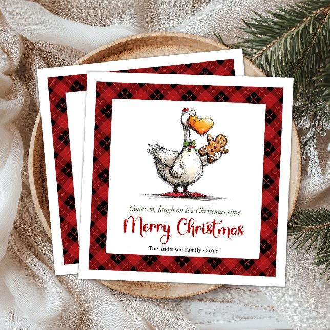 Guardanapos de papel desenho de ganso bobo engraça (Christmas Funny Silly Goose Cartoon Paper Napkins)