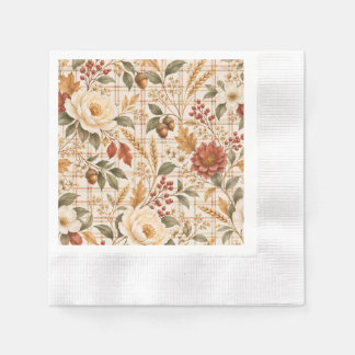 Guardanapos de papel Elegant Fall Floral Plaid par