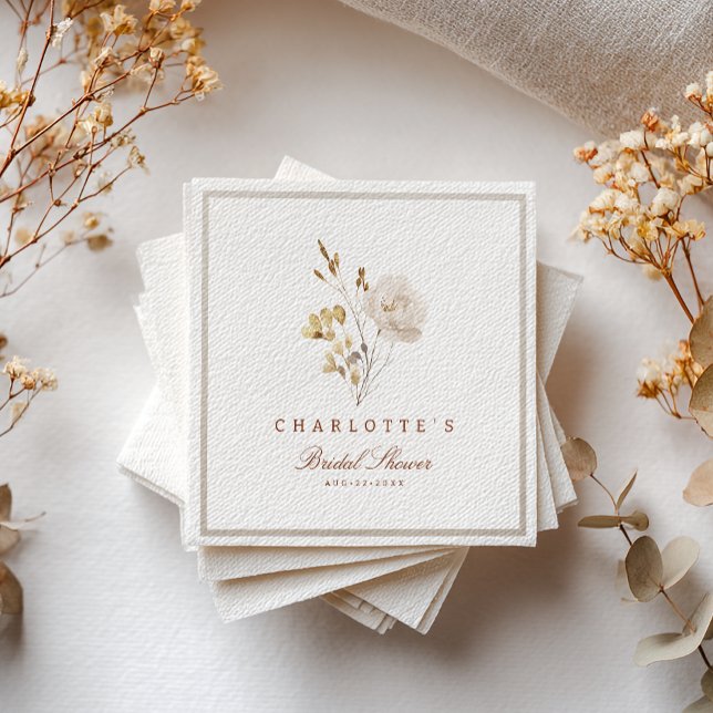 Guardanapos de papel elegantes neutros com flores  (Bridal Shower Napkins)