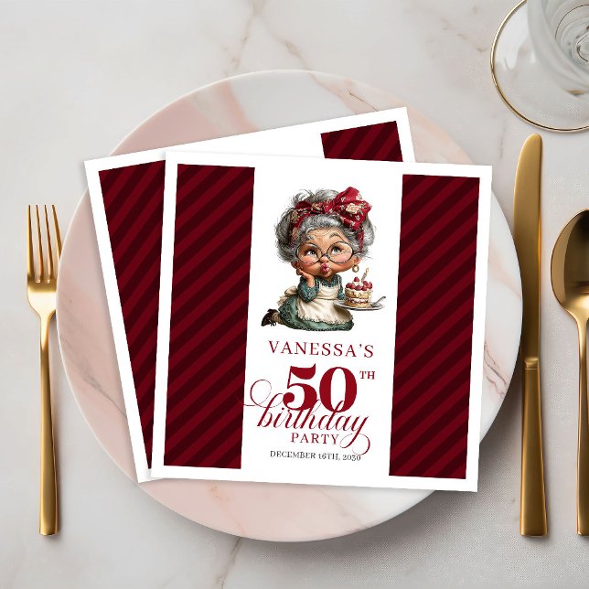 Guardanapos de papel engraçados e excêntricos para (funny 50th birthday, 
trendy colors burgundy red, 
whimsical humor,
quirky bored, 
editable personal)