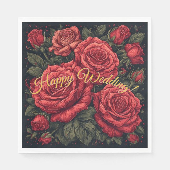 Guardanapos de papel "Feliz Casamento" Rosas Elega (Frente)