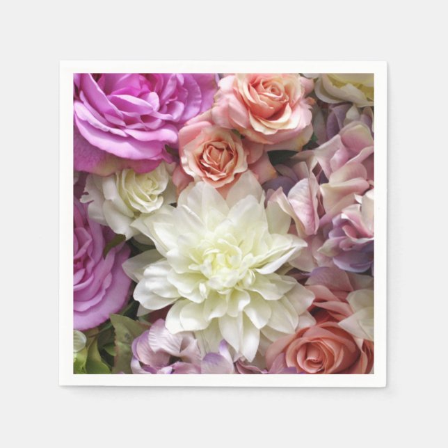 Guardanapos de papel florais com dália e rosas (Frente)