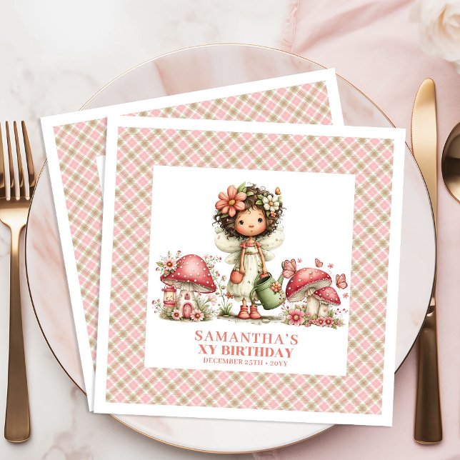 Guardanapos de Papel Florais Rosa Fada 2º Aniversá (Pink Fairy 2nd Birthday Blush Floral Paper Napkins)