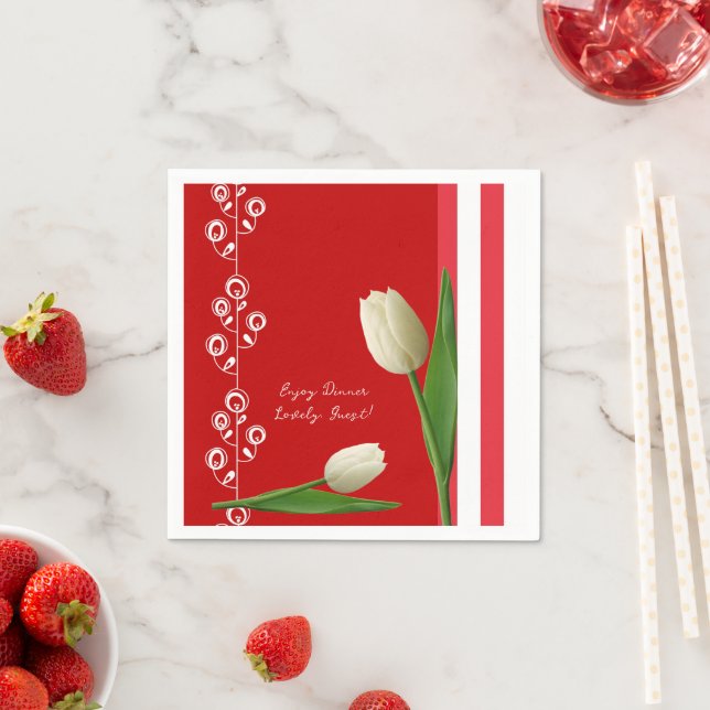 Guardanapos de Papel, Florais Vermelho e Branco Li (Insitu)
