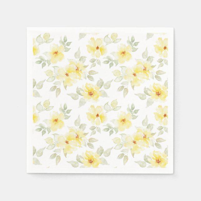 Guardanapos de papel floral amarelo, flores aquare (Frente)