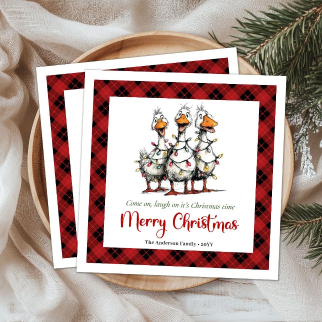 Guardanapos de Papel Geese Natal Divertidos Excênt (Christmas Funny Quirky Silly Geese Paper Napkins)