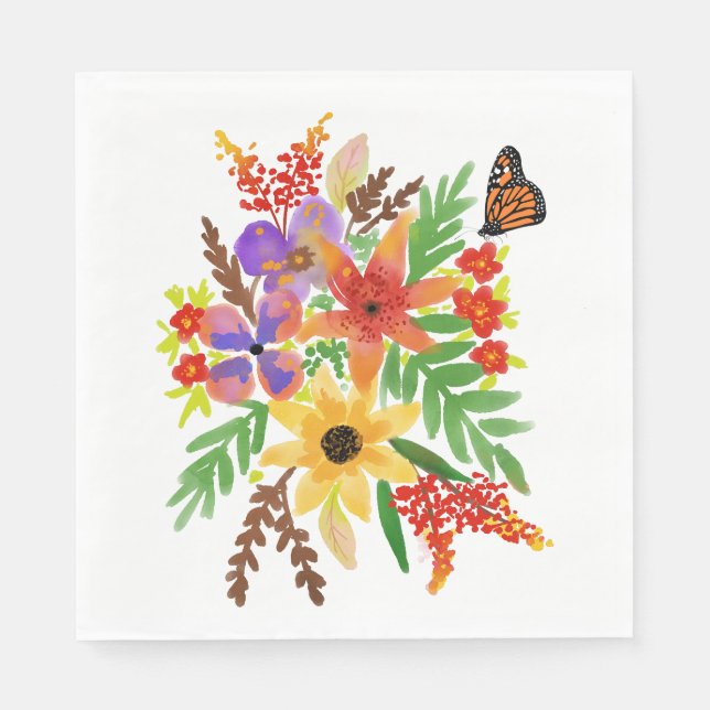 Guardanapos de papel para almoço com flores de aqu (Frente)