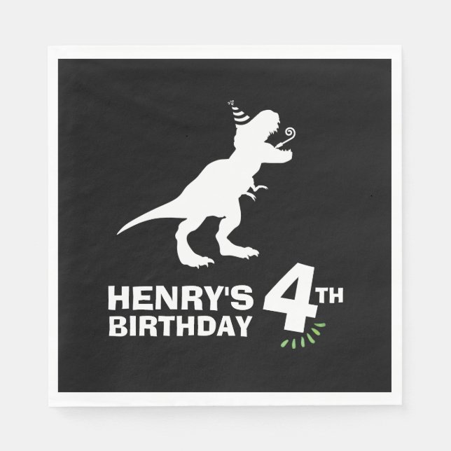 Guardanapos de papel para aniversário de dinossaur (Frente)