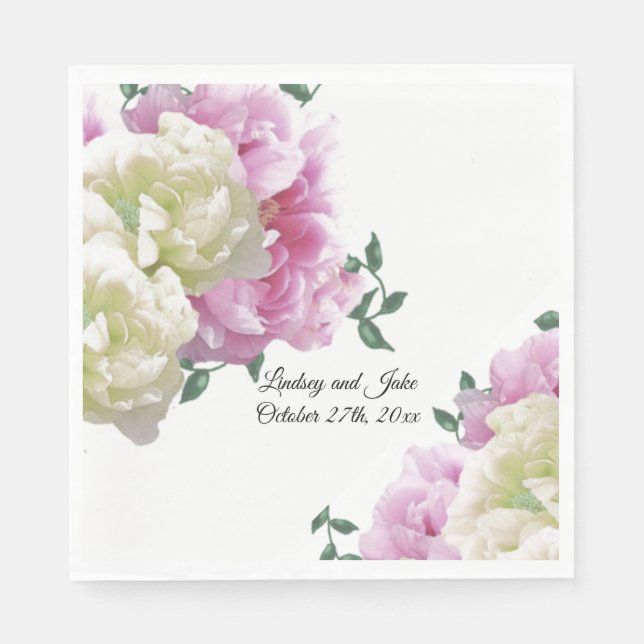 Guardanapos de papel para casamento com peônias ro (Frente)