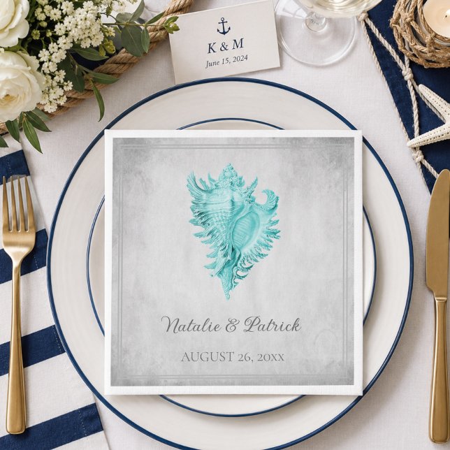 Guardanapos de papel para casamento em concha de c (Teal Conch Shell Wedding Paper Napkins)