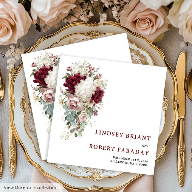 Guardanapos de papel para casamento Rosa Dourada B (Glam Boho Burgundy Gold Rose Wedding Paper Napkin)