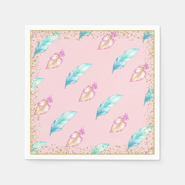 Guardanapos de papel para chá de bebê Boho Feather (Frente)